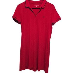 Tommy Hilfiger Red Dress Womens Large Black Polka Dots Preppy Classiccore Cotton